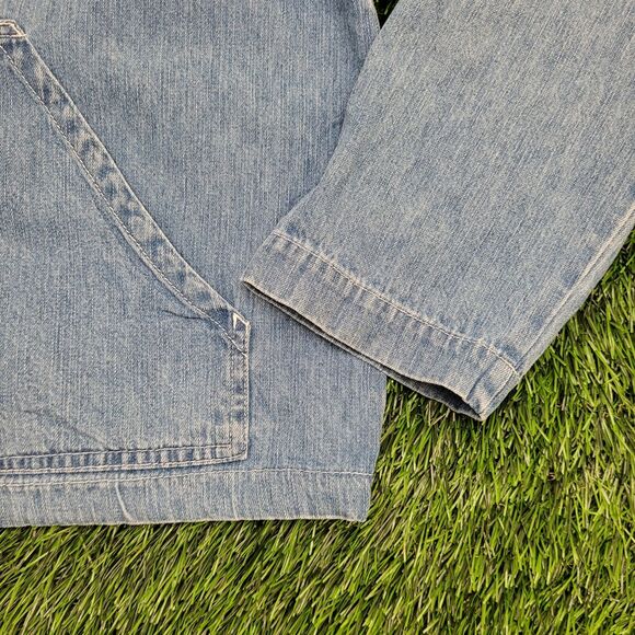 Studio-Ease Denim Hoodie Womens Medium 21x21 Cropped Boxy - Picture 11 of 12